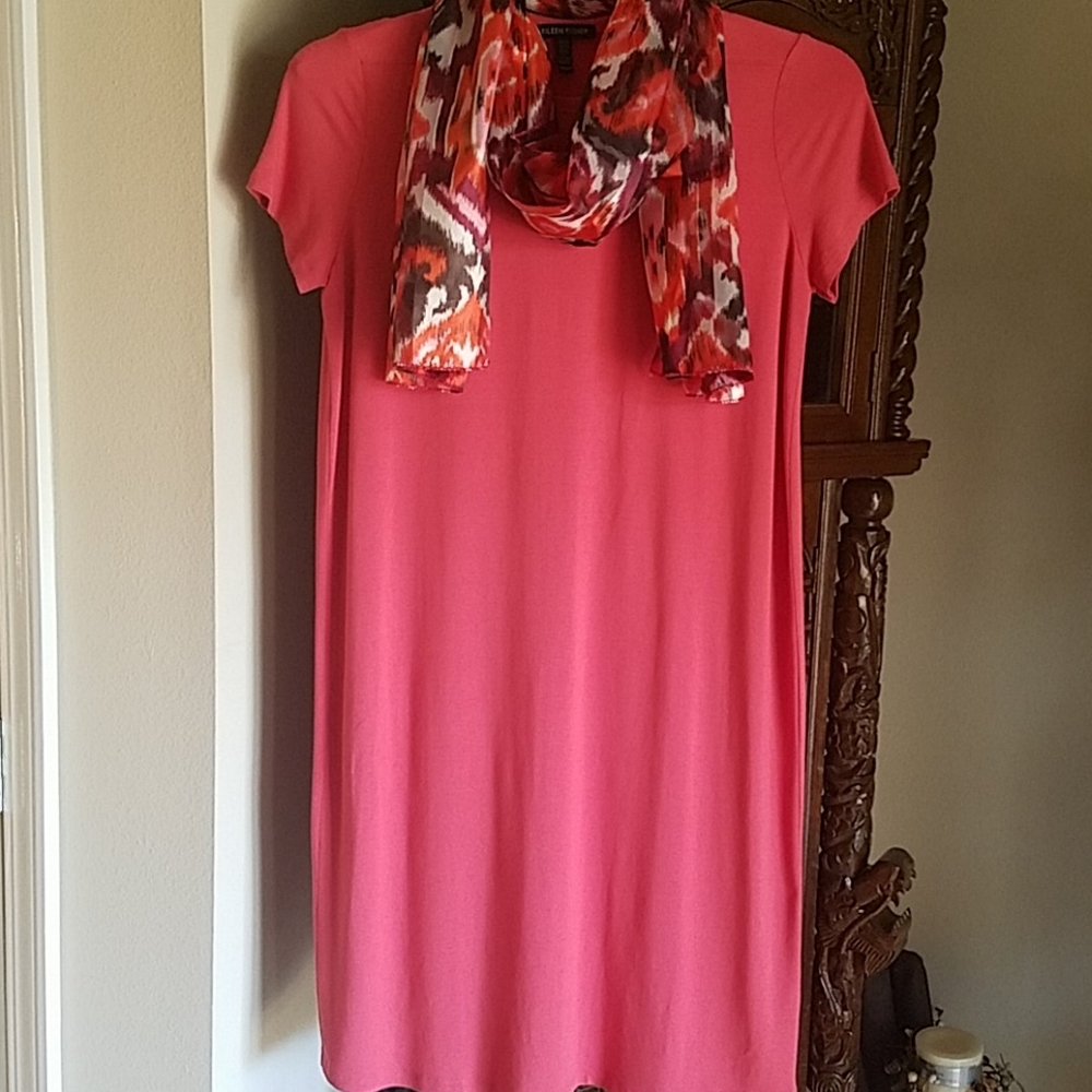 Eileen Fisher, women's Coral dress, round neck, short-sleeves, Sz XS/TP